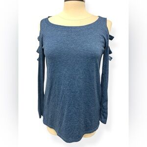 Leo Rossi Women’s Long‎ Sleeve Shirt Blue Cold Shoulder Cut Out Top Size Small